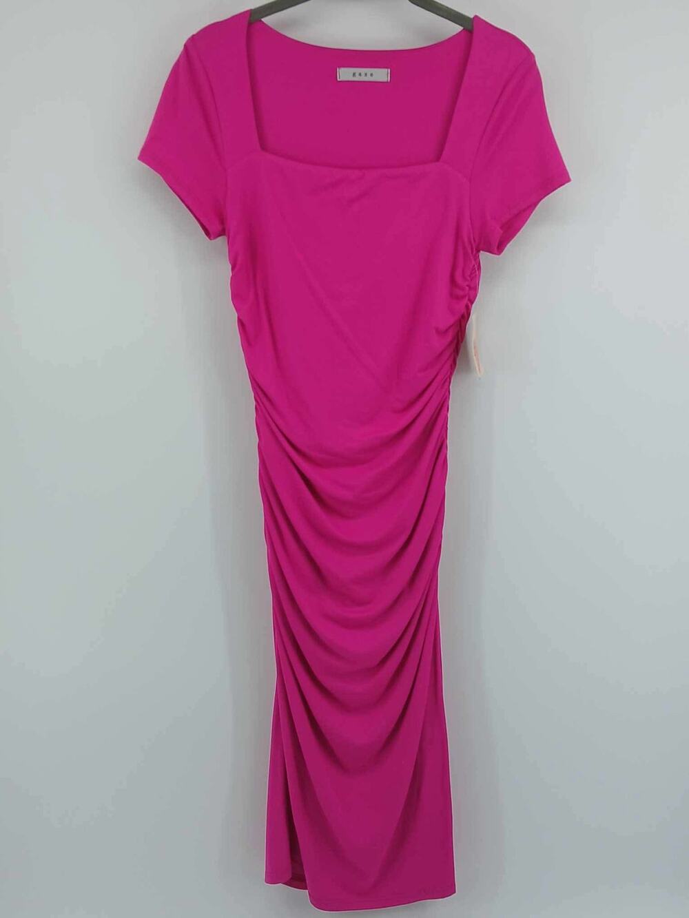 Hot pink Barbie ruched bodycon style with square neckline dress